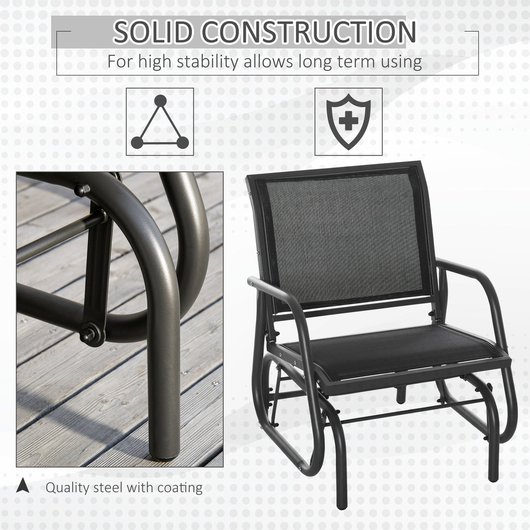 Outsunny Patio Glider with Breathable Mesh Fabric Seat & Backrest, Metal Frame Outdoor Glider Swing Chair with Armrests, Black