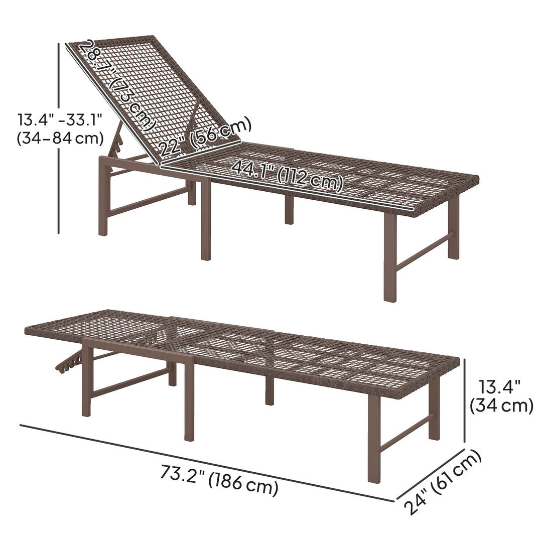 Outsunny Wicker Outdoor Lounge Chair, Rattan Reclining Patio Lounger Tanning Chair with Adjustable Back, Brown
