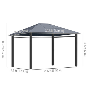 Outsunny 13' x 10' Polycarbonate Hardtop Gazebo Canopy, Outdoor Patio Gazebo with Aluminum Frame & Curtains, Dark Grey