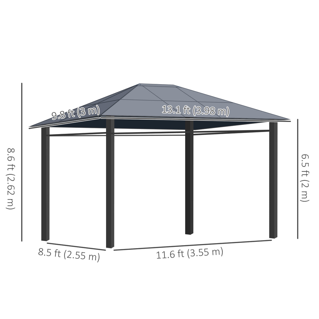 Outsunny 13' x 10' Polycarbonate Hardtop Gazebo Canopy, Outdoor Patio Gazebo with Aluminum Frame & Curtains, Dark Grey