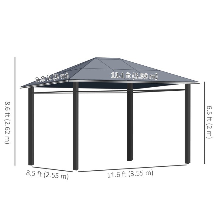 Outsunny 13' x 10' Polycarbonate Hardtop Gazebo Canopy, Outdoor Patio Gazebo with Aluminum Frame & Curtains, Dark Grey