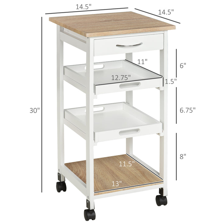 HOMCOM Kitchen Island Rolling Trolley Utility Serving Cart with Drawer  Grey
