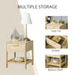 HOMCOM Narrow Nightstand with Rattan Elements, Bedside Table with Drawer and Storage Shelf for Bedroom, Natural