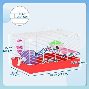 PawHut 18.5'' Hamster Cage with Exercise Wheel and Water Bottle Dishes, Rat House and Habitats 2 Storey Design, Red