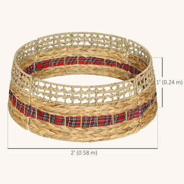 HOMCOM 23 inch Rustic Christmas Tree Skirt, Water Hyacinth Christmas Tree Collar for Party, Holiday, Home Decoration, Natural