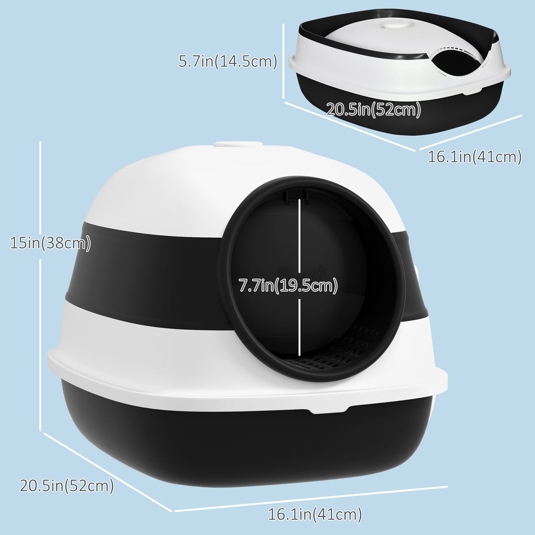 PawHut Foldable Large Cat Litter Box with Lid, Covered Kitten Litter Box w/ Automatic Cat Litter-Proof Sides, Deodorization, Easy to Clean, White and Grey