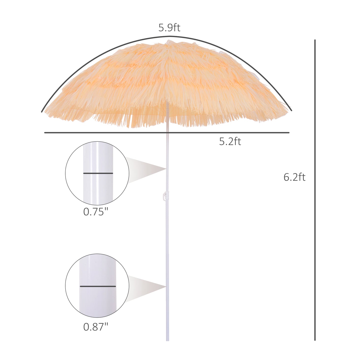 Outsunny 6FT Beach Umbrella Tilt Sunshade Height Adjustable Outdoor Market Patio Yard Crank Deck Sun Shade, Wheat