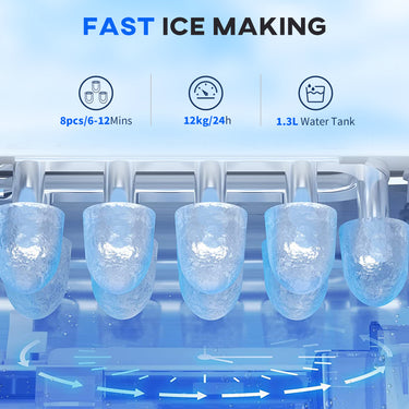 HOMCOM Portable Ice Maker Countertop with Handle, Self Cleaning Ice Maker Machine with Scoop and Basket, 26lbs/24Hrs, Black