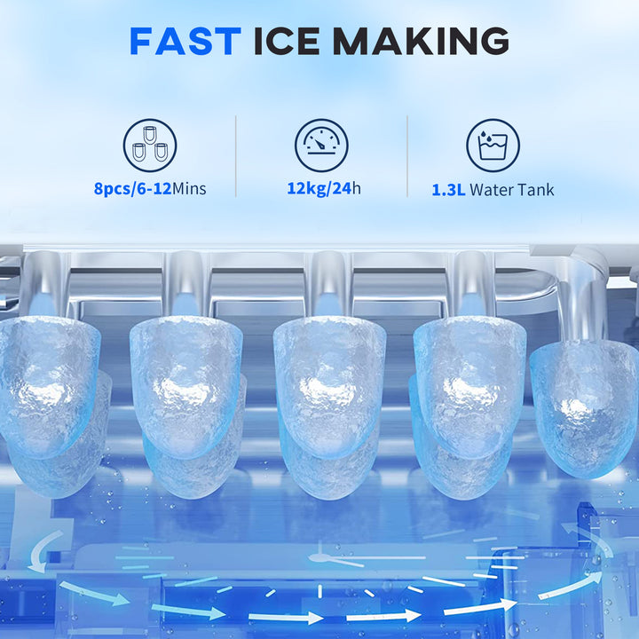 HOMCOM Portable Ice Maker Countertop with Handle, Self Cleaning Ice Maker Machine with Scoop and Basket, 26lbs/24Hrs, Black