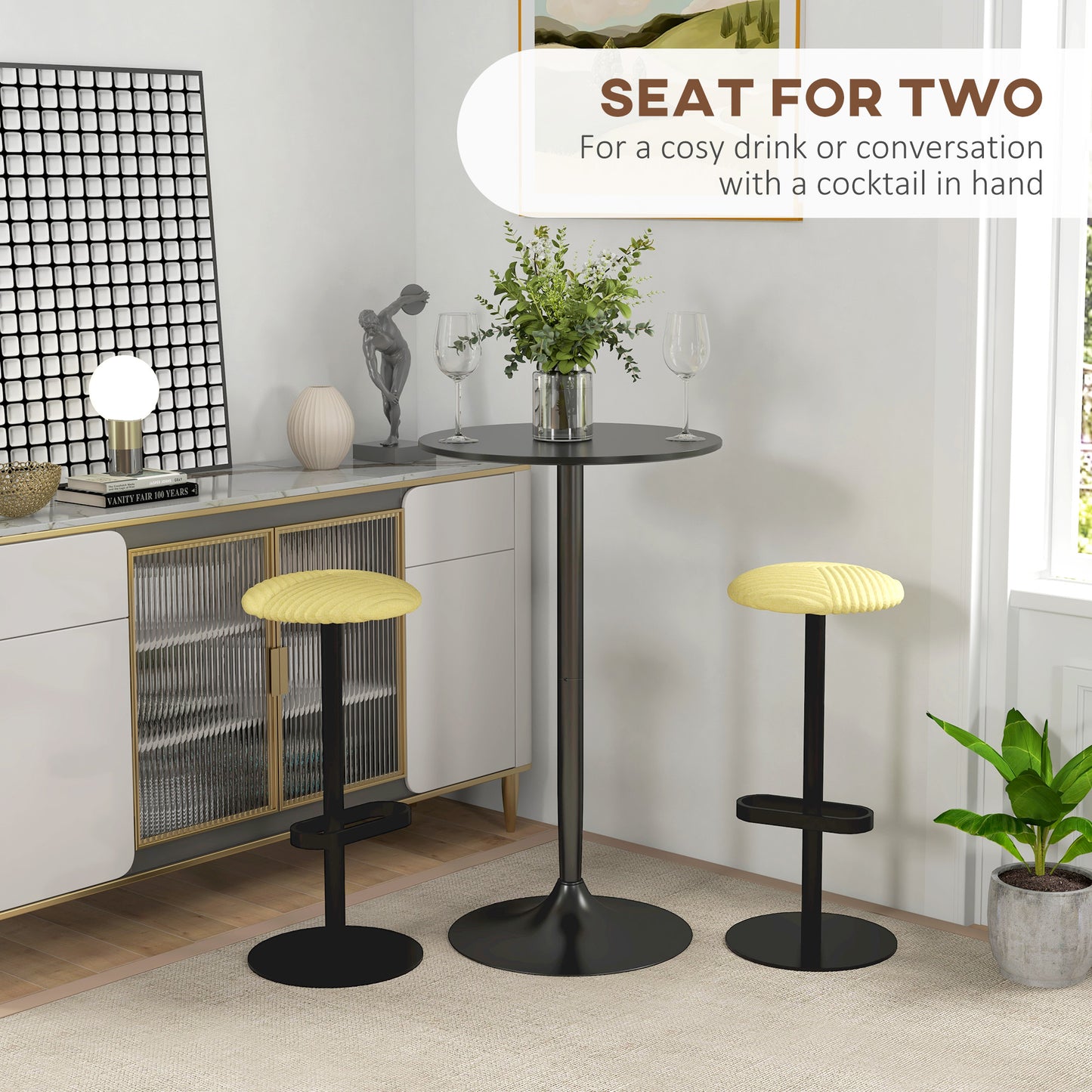 HOMCOM High Top Bar Table, Modern Round Dining Table with Painted Top and Steel Base, Bistro Table for 2 People, Black
