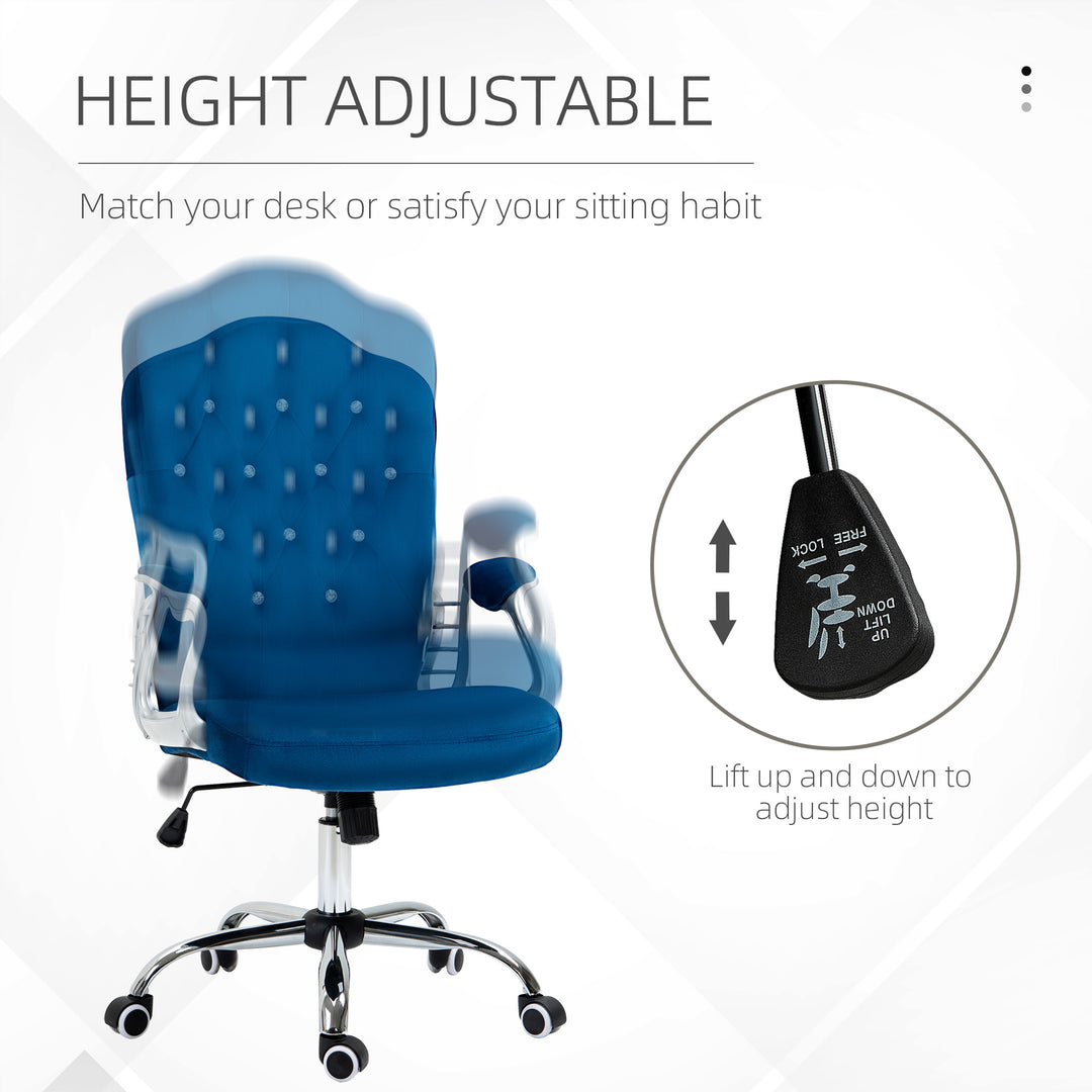 Vinsetto Office Chair, Velvet Computer Chair, Button Tufted Desk Chair with Swivel Wheels, Adjustable Height, Tilt Function, Grey