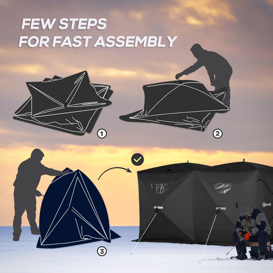 Outsunny 5-8 Person Pop-up Ice Fishing Shelter, Portable Ice Fishing Tent, Black