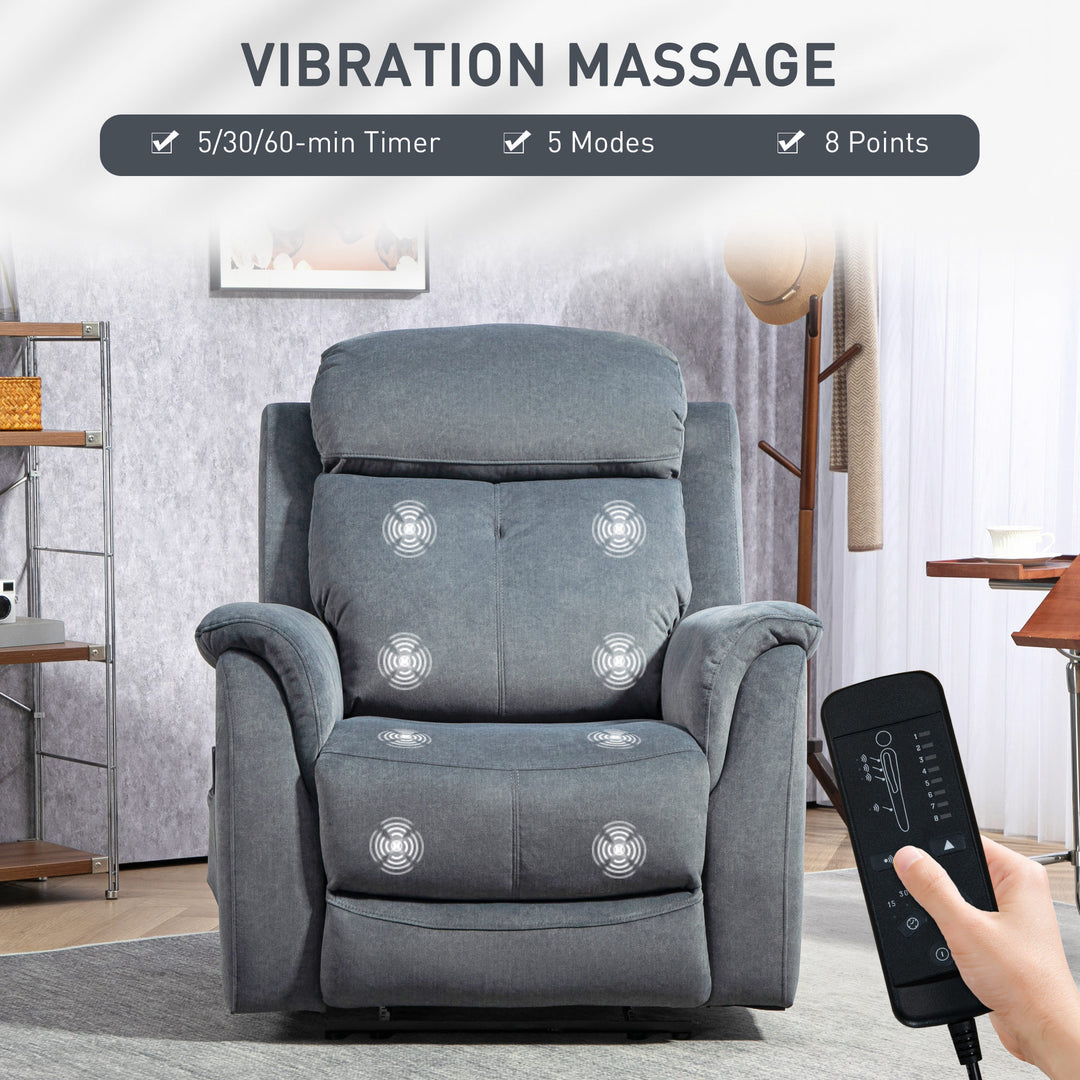 HOMCOM Manual Recliner Chair with Vibration Massage, Reclining Chair for Living Room with Side Pockets, Dark Grey