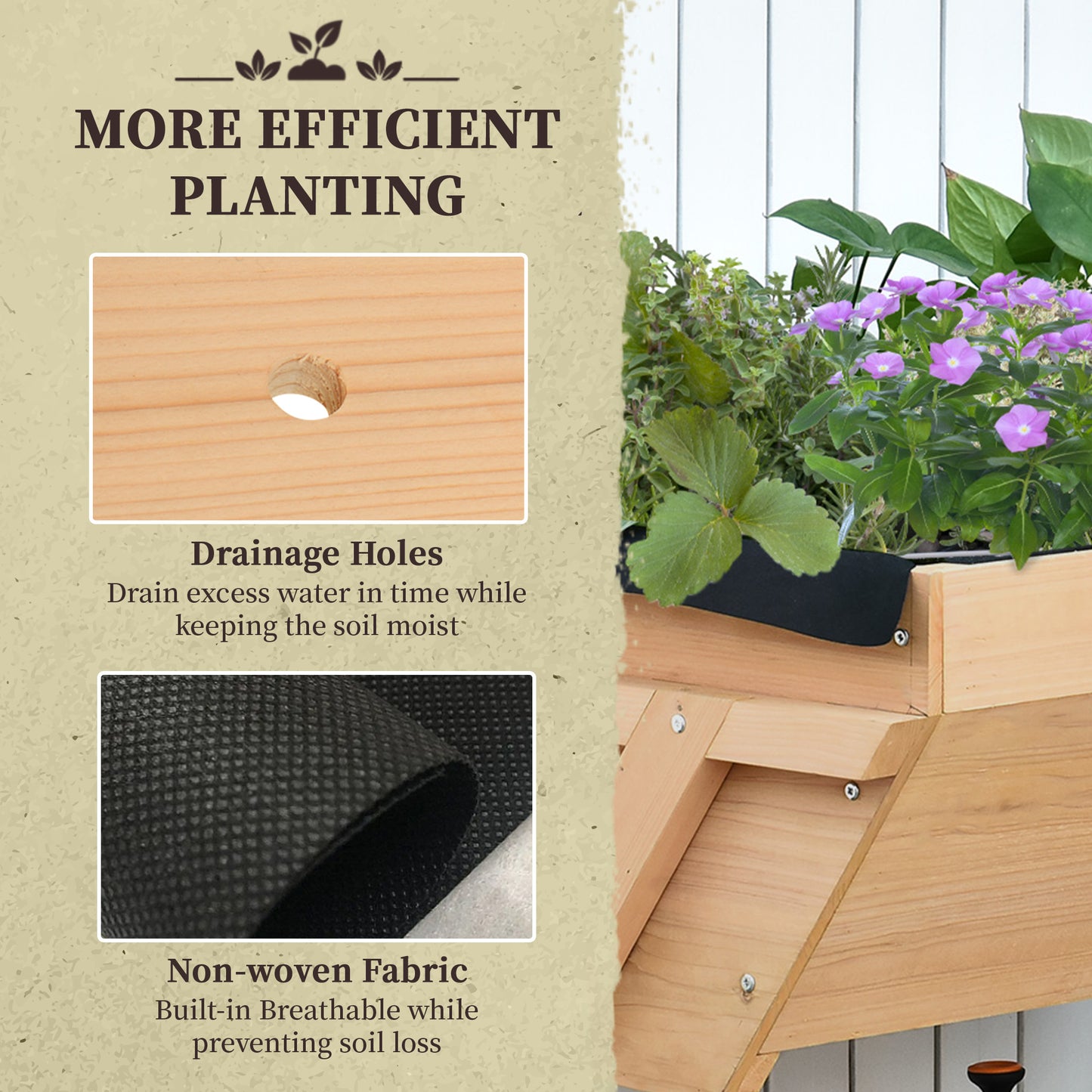 Outsunny 39'' x 28'' Raised Garden Bed with Legs, Elevated Wooden Planter Box with Bed Liner for Vegetables, Flowers Herbs, Backyard Patio Balcony Use