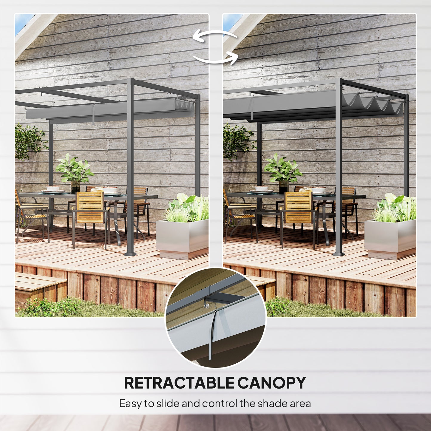 Outsunny 10x7ft Pergola with Retractable Roof Outdoor Patio Sun Shelter Garden Grape Tent Water-resistant Yard Shade Grey