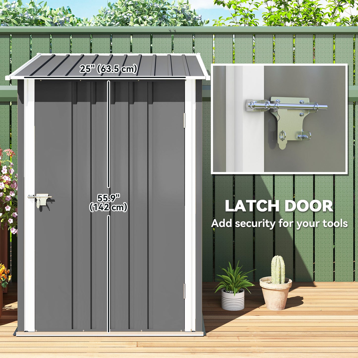 Outsunny 3.3' x 3.4' Lean-to Garden Storage Shed, Outdoor Galvanized Steel Tool House with Lockable Door for Patio Dark Gray