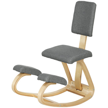 HOMCOM Ergonomic Kneeling Chair, Rocking Wood Kneel Stool with Backrest for Improve Posture, Back Pain, Grey