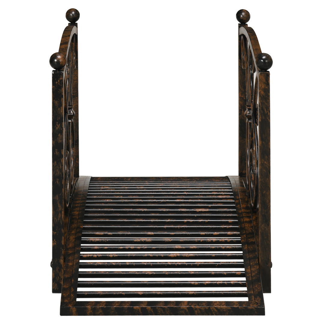 Outsunny Garden Bridge 3.3FT, Decorative Classic Backyard Pond Bridge with Safety Railings Brown