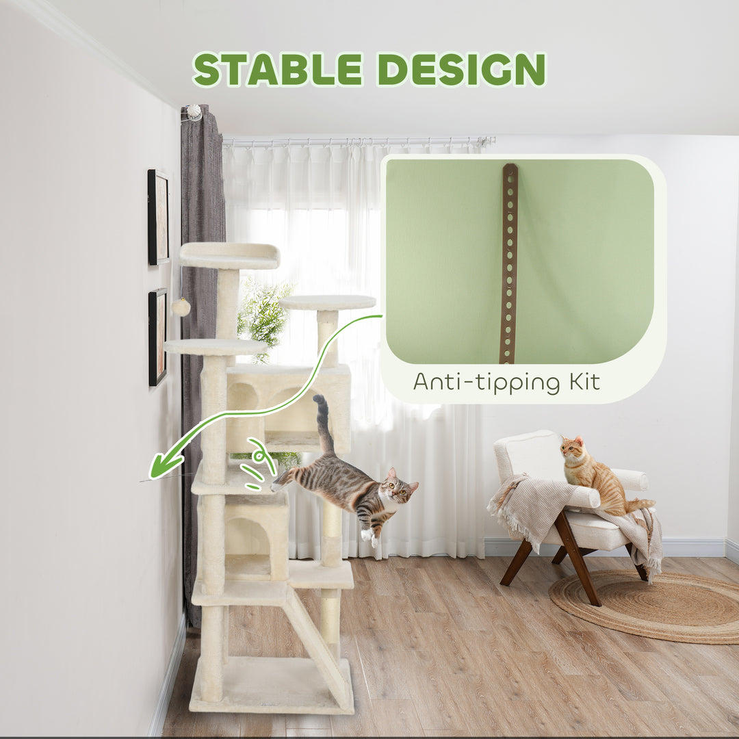 PawHut 54" Cat Tree, Multi-Level Cat Tower with Scratching Posts, Cat Condos, Bed, Platforms, Ramp, Toy Ball, Dark Blue