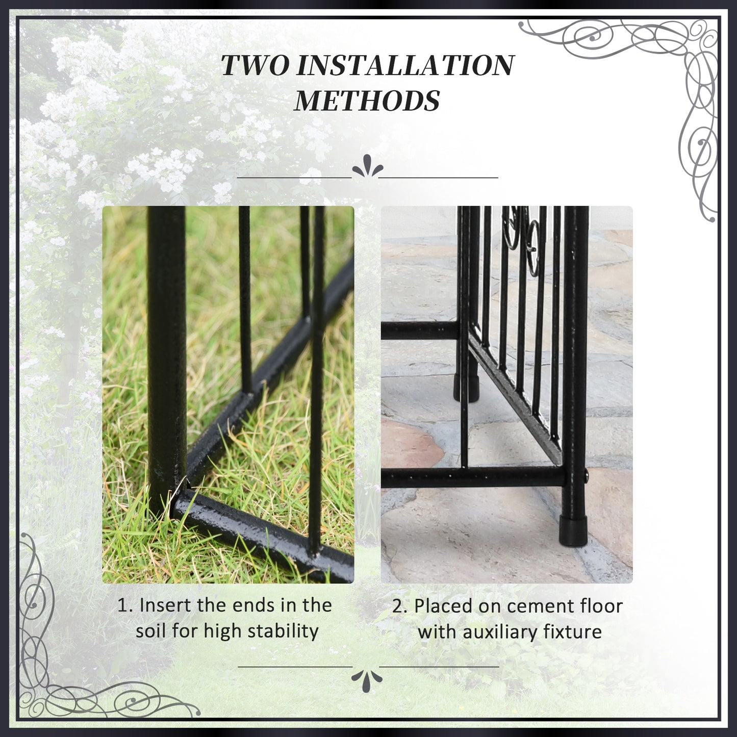 Outsunny 7.2FT Metal Garden Arbor Arch with Double Doors, 2 Side Planter Baskets, Climbing Vine Frame, Black