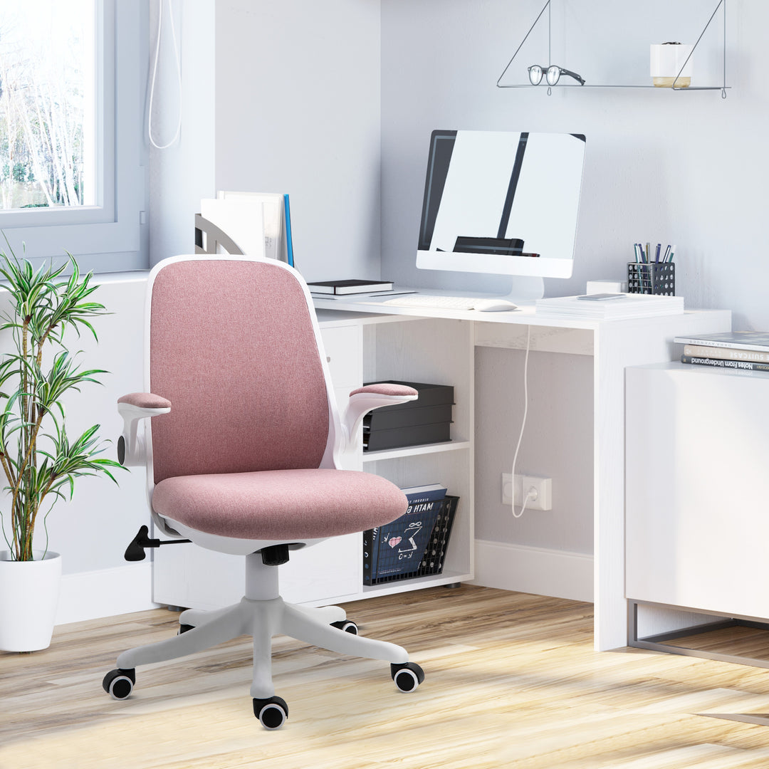 Vinsetto Office Chair 360° Swivel Task Desk Breathable Fabric Computer Chair with Flip-up Arms and Adjustable Height, Grey