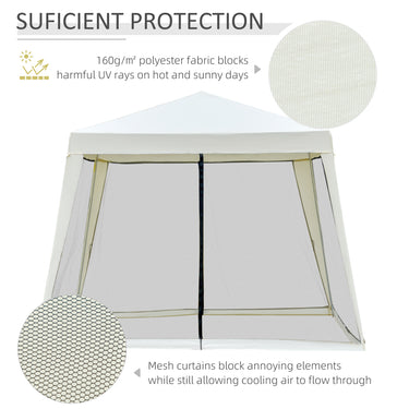 Outsunny 10x10ft Party Tent Canopy with Netting, Patio Screen House Slant Leg Outdoor Gazebo Sun Shade Shelter, Beige