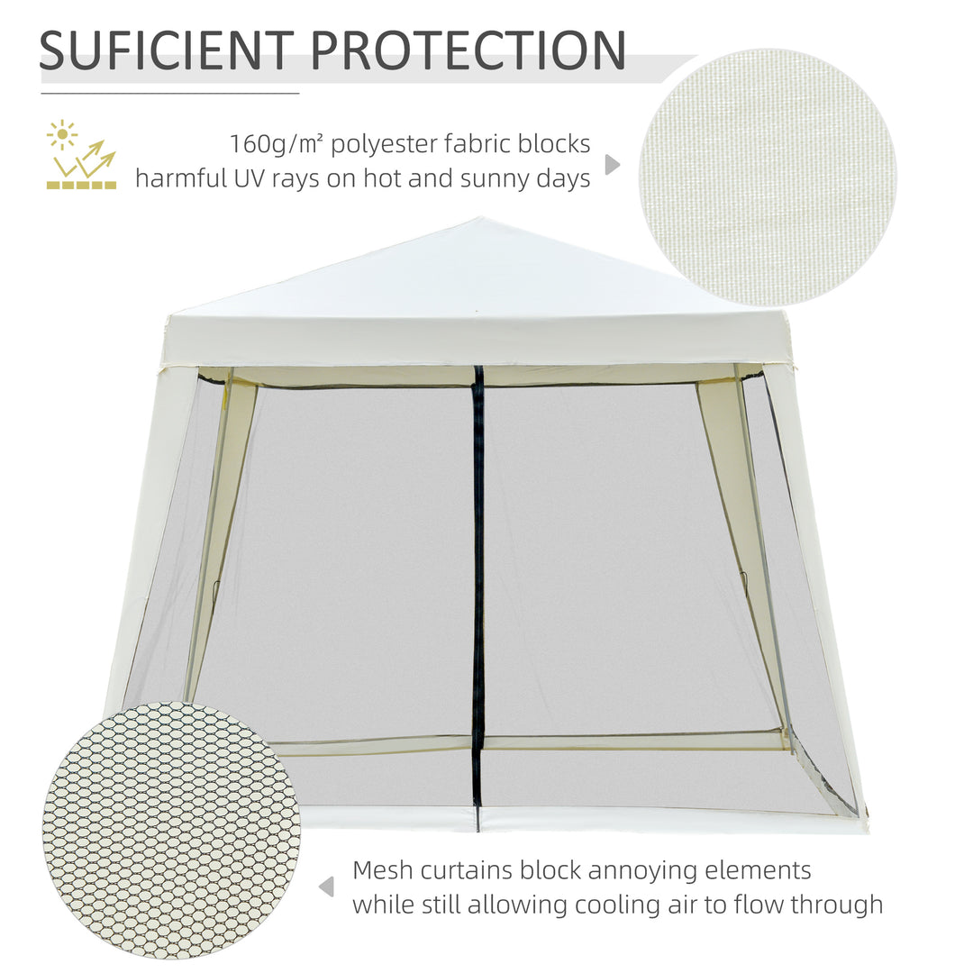 Outsunny 10x10ft Party Tent Canopy with Netting, Patio Screen House Slant Leg Outdoor Gazebo Sun Shade Shelter, Beige