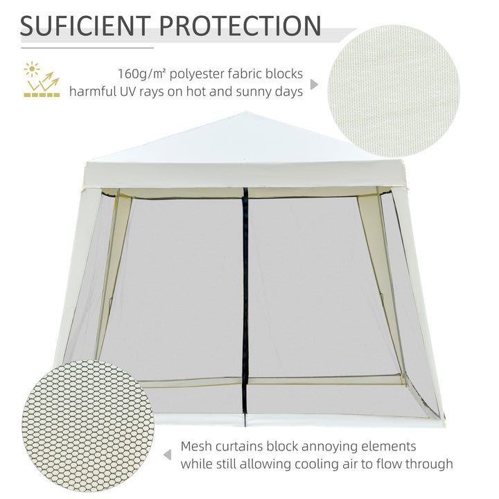 Outsunny 10x10ft Party Tent Canopy with Netting, Patio Screen House Slant Leg Outdoor Gazebo Sun Shade Shelter, Beige