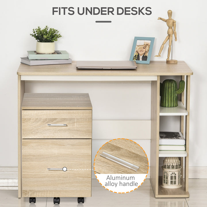 Vinsetto Mobile Filing Cabinet, Vertical File Cabinet with 2 Drawers, Wheels, for Letter or A4 File, Natural