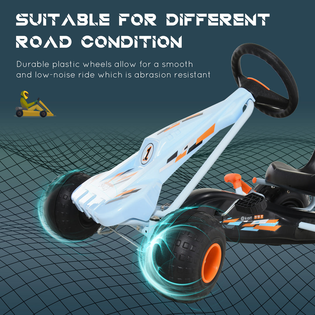 Aosom Pedal Powered Kids Go Kart Children 4 Wheel Ride on Car Cute Style with Adjustable Seat, Handbrake and Shift Lever Outdoor Racer Pedal Car for 3-6 years old Boys and Girls