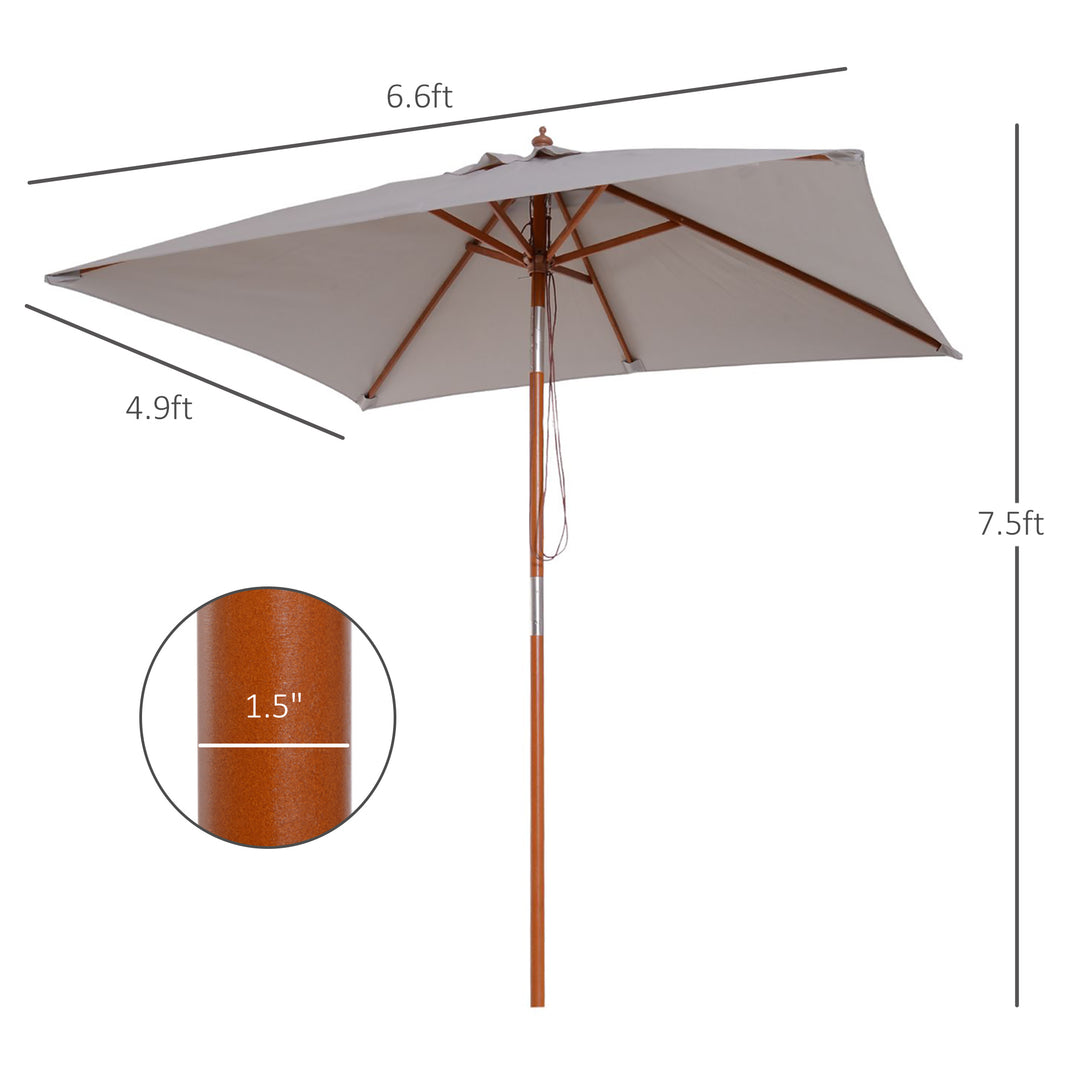 Outsunny 6.6x5ft Square Market Parasol, Wooden Patio Umbrella with Tilt Mechanism and 6 Bamboo Ribs, Garden Sunshade, Wine Red