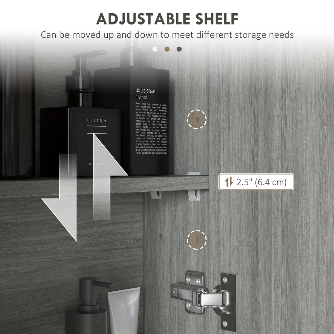 HOMCOM Wall Mount Mirrored Medicine Cabinet, Bathroom Mirror Cabinet with Adjustable Shelf, Double Soft Closing Doors, Light Lilac