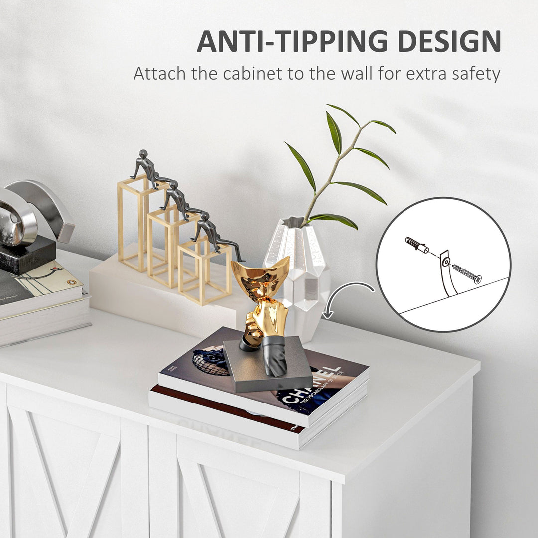 HOMCOM Kitchen Sideboard Cabinet with 4 Barn Doors and 2 Adjustable Shelves, Buffet Table for Living Room, Hallway, White