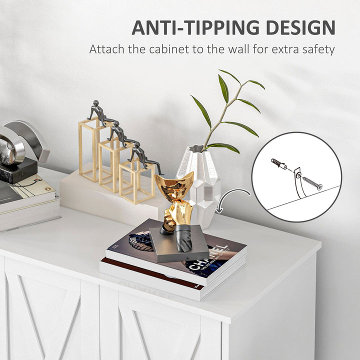 HOMCOM Kitchen Sideboard Cabinet with 4 Barn Doors and 2 Adjustable Shelves, Buffet Table for Living Room, Hallway, White