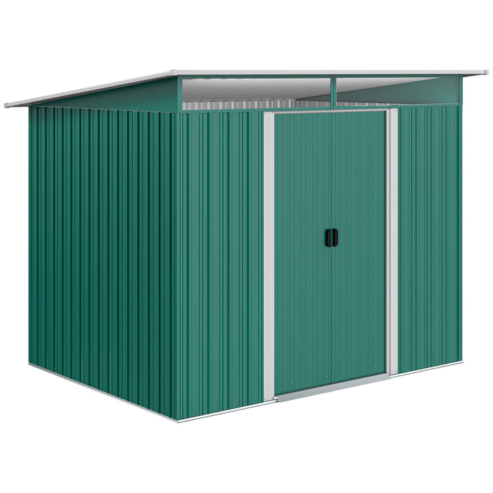 Outsunny 6' x 8.5' Outdoor Metal Garden Shed Utility Tool Storage Steel Backyard House, Dark Green