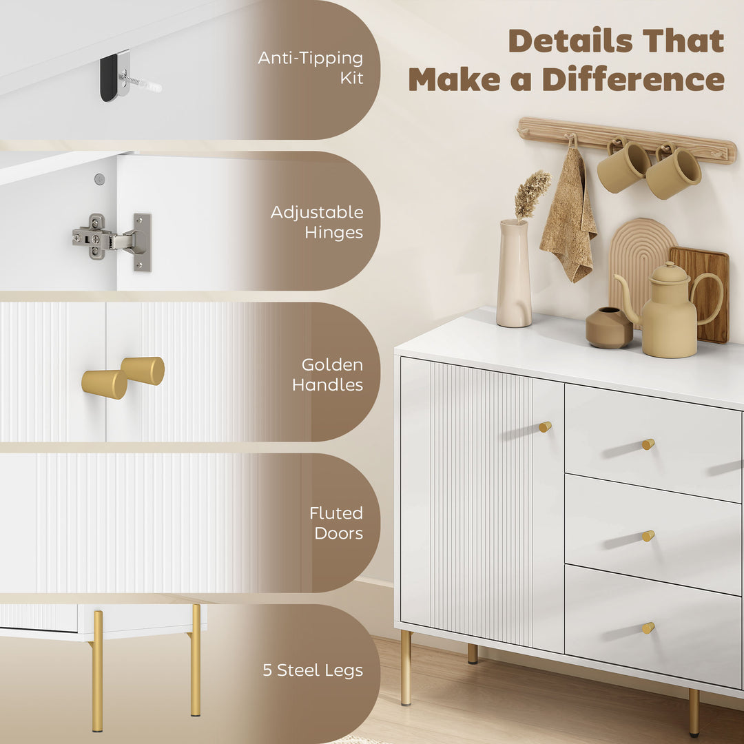 HOMCOM Buffet Cabinet, Modern Sideboard with 3 Soft-Close Drawers and 2 Adjustable Shelves for Living Room, Kitchen, Black