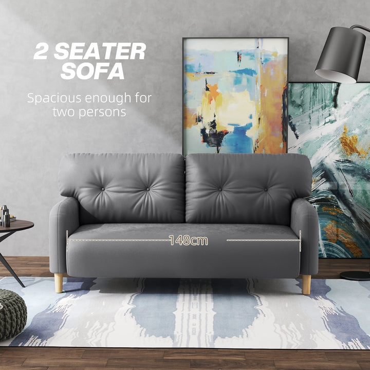 HOMCOM 58" 2 Seat Sofa, Modern Love Seats Furniture, Upholstered 2 Seater Couch, Solid Wood Frame, Grey