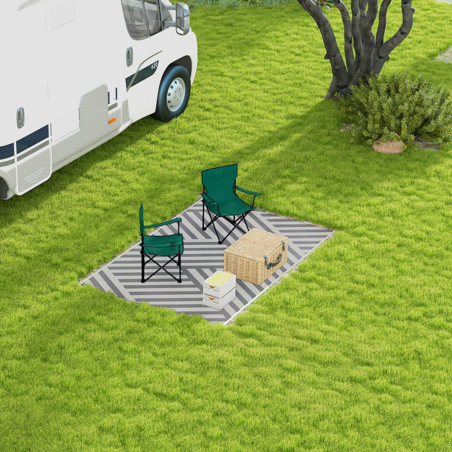 Outsunny Reversible Outdoor RV Rug, Patio Floor Mat, 6' x 9' Plastic Rug for Backyard, Deck, Beach, Camping, Grey and Cream