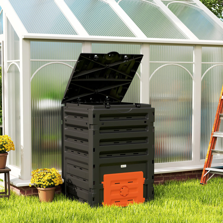 Outsunny Compost Bin, Garden Composter with 80 Vents and 2 Sliding Doors, 120 Gallon (450L), Black