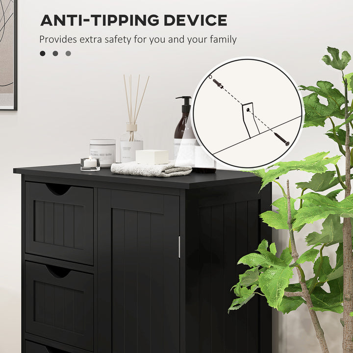 kleankin Bathroom Storage Cabinet, Floor Cabinet with Adjustable Shelf and 4 Drawers, Side Cabinet for Washroom, White