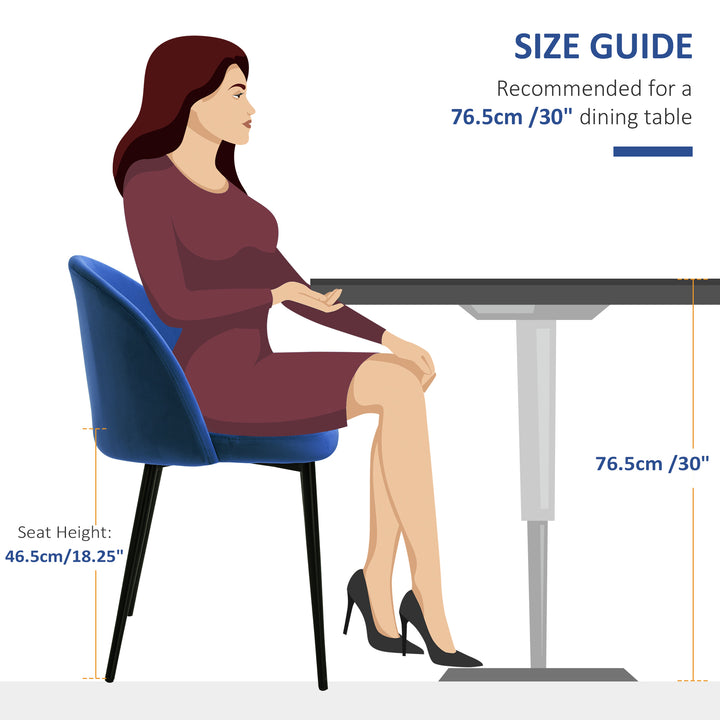 HOMCOM Modern Dining Chairs, Mid-Back Velvet-touch Upholstery Side Chair, Table Chair for Living Room, Dining Room, Dark Blue, Set of 4