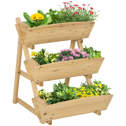 Outsunny 3 Tier Raised Garden Bed, Vertical Wooden Elevated Planter Box Kit, Plant Stand for Flowers, Vegetables, Herbs