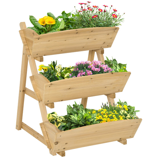 Outsunny 3 Tier Raised Garden Bed, Vertical Wooden Elevated Planter Box Kit, Plant Stand for Flowers, Vegetables, Herbs