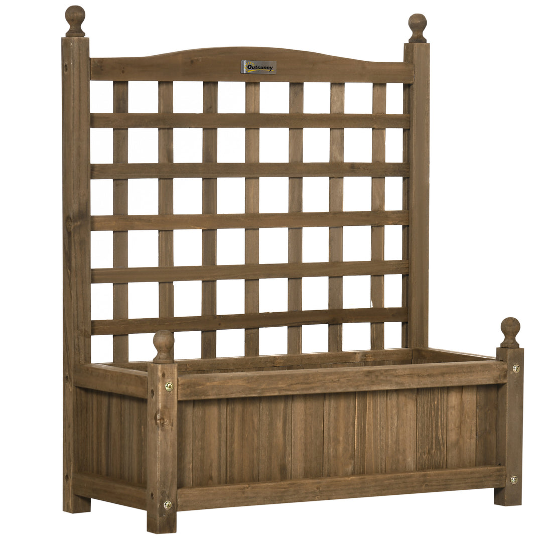 Outsunny Raised Garden Bed with Trellis, Wood Planter Box for Garden, Free Standing Flower Bed, 25.2" x 11" x 47.2" Brown