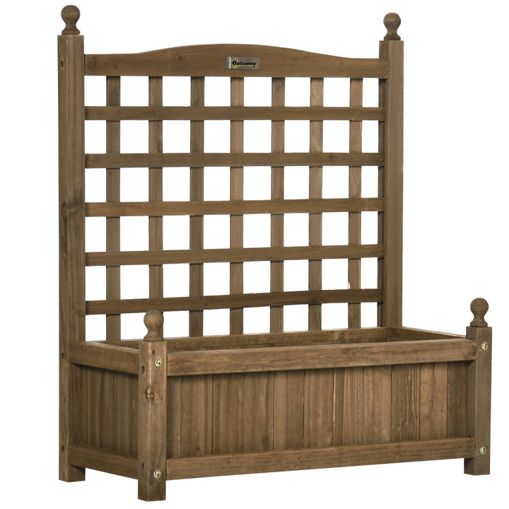 Outsunny Raised Garden Bed with Trellis, Wood Planter Box for Garden, Free Standing Flower Bed, 25.2" x 11" x 47.2" Brown