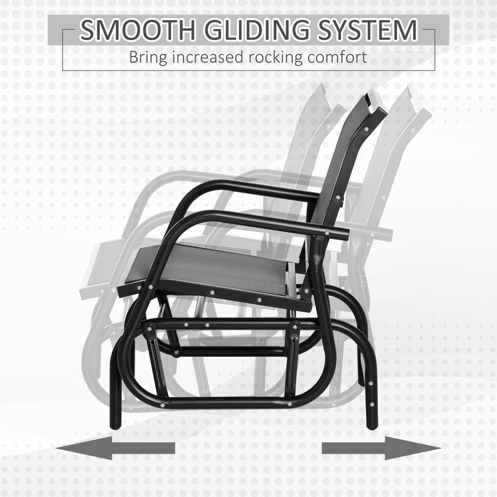 Outsunny Patio Glider with Breathable Mesh Fabric Seat & Backrest, Metal Frame Outdoor Glider Swing Chair with Armrests, Black