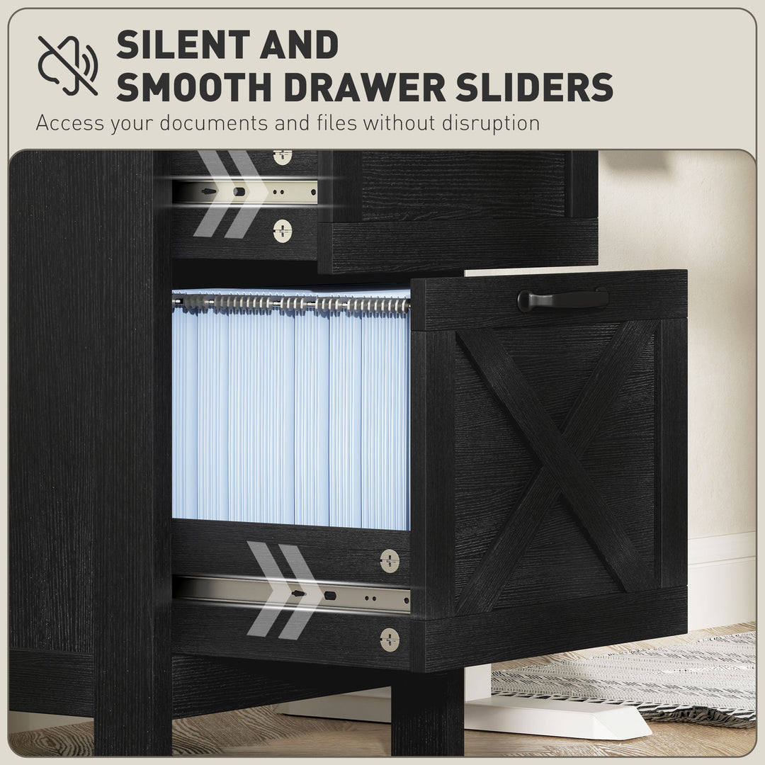 HOMCOM Vertical Filing Cabinet with 2 Drawers, Rustic Farmhouse Office Storage Cabinet for A4, Letter Size, Rustic Brown