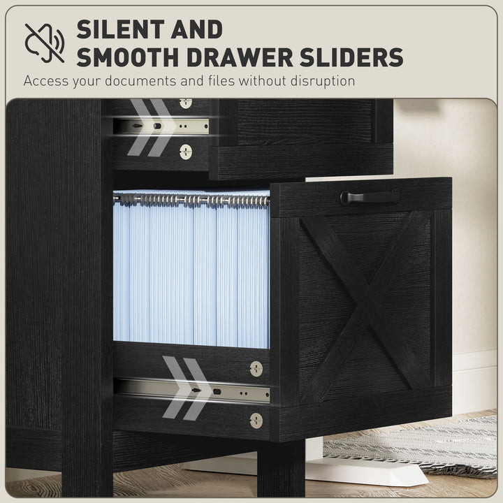 HOMCOM Vertical Filing Cabinet with 2 Drawers, Rustic Farmhouse Office Storage Cabinet for A4, Letter Size, Rustic Brown