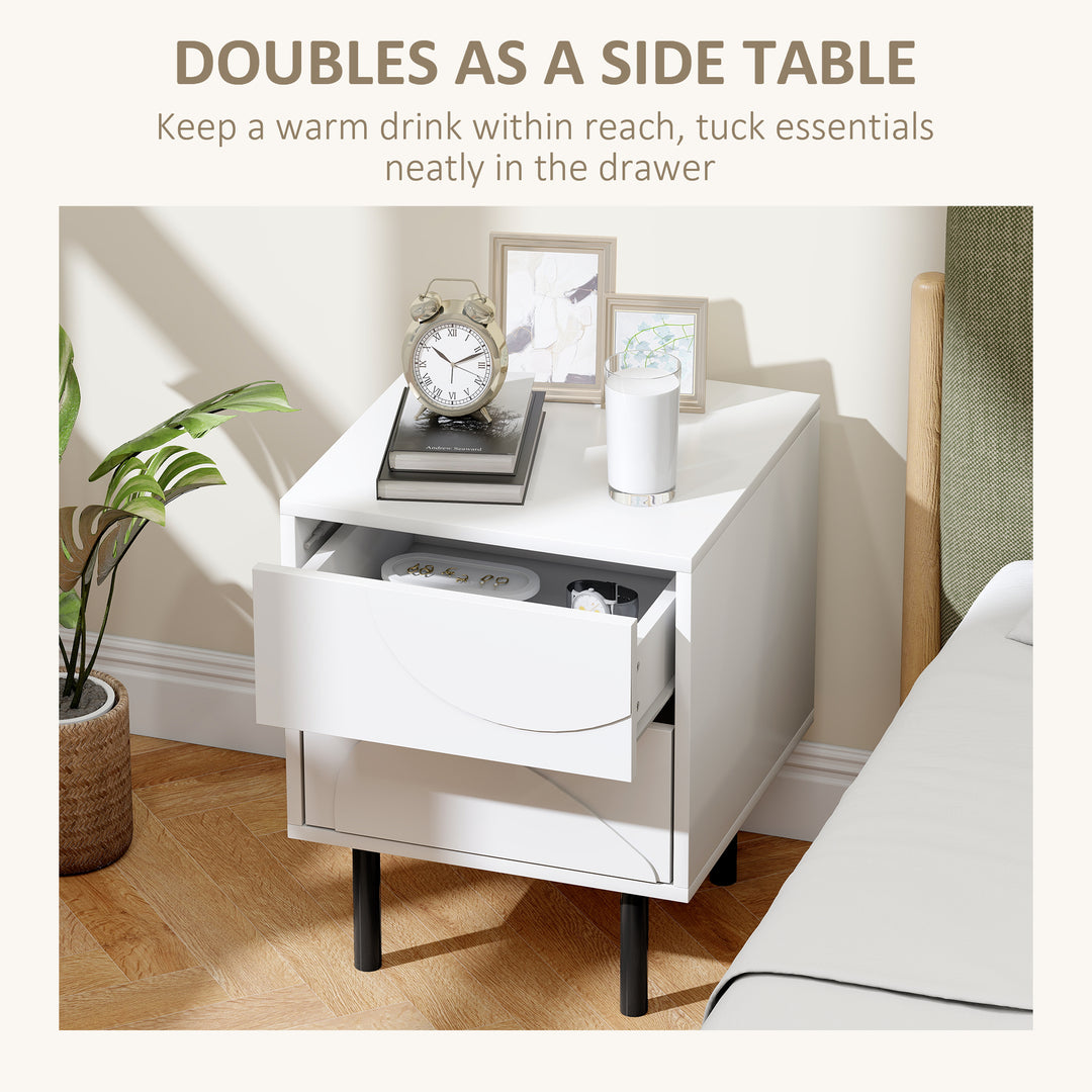 HOMCOM Nightstand Set of 2, Modern Bedside End Table with Push-to-Open Drawers and Steel Legs for Living Room, Bedroom, White
