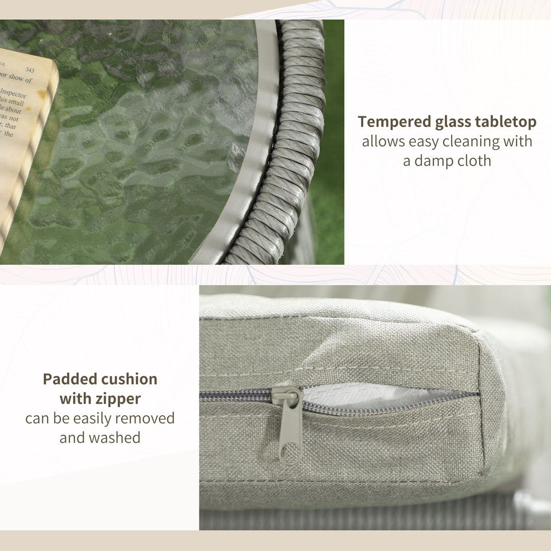 Outsunny 3 Piece Outdoor Patio Bistro Set, Wicker Rattan Furniture with Metal Legs for Garden, Backyard, Light Grey